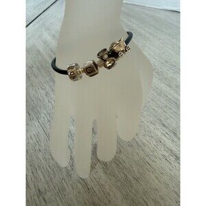 Chamilia Cham Leather Bracelet With 4 Sterling Silver Slide Charms 925 Vintage